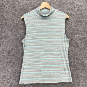 NWT Selle Sky Top Women L Large Gray Blue Striped Sleeveless High Neck Regular